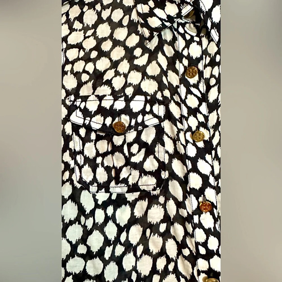 Tory Burch Long Sleeve Button Down Animal Print Cotton Shirt Size 6 - Picture 4 of 8